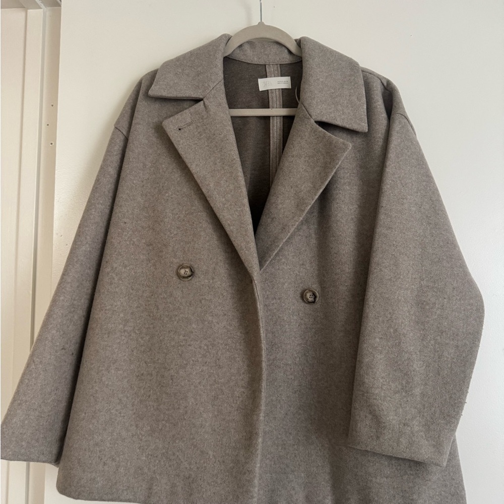 Zara Women's Gray-Beige Pea Coat Oversized